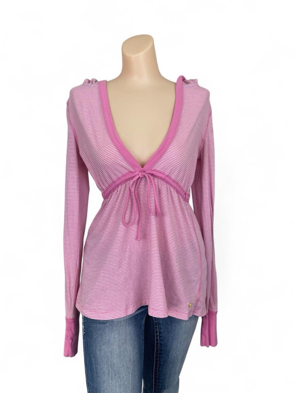 Victoria's Secret PINK white & pink striped long sleeve babydoll top